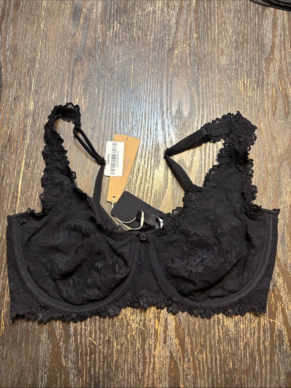 SKIMS Black Lace stretch mesh unlined full coverage bra soot 36DD NWT